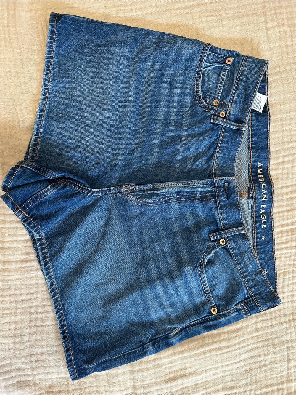 American Eagle Dark Blue Denim Shorts with Contrast Stitching